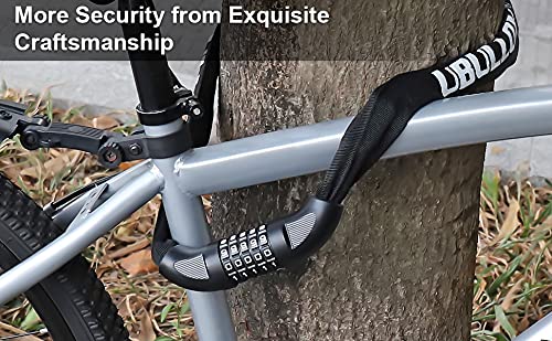 UBULLOX Bike Chain Lock 4FT Bike Lock 5-Digit Combination Bike Lock Anti-Theft Bicycle Lock 6mm Thick Resettable Bike Lock Chain for Bicycle, Motorcycle, Scooter, Gate, Fence, Black