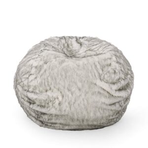 christopher knight home schley 5 foot bean bag - short faux fur - white/gray