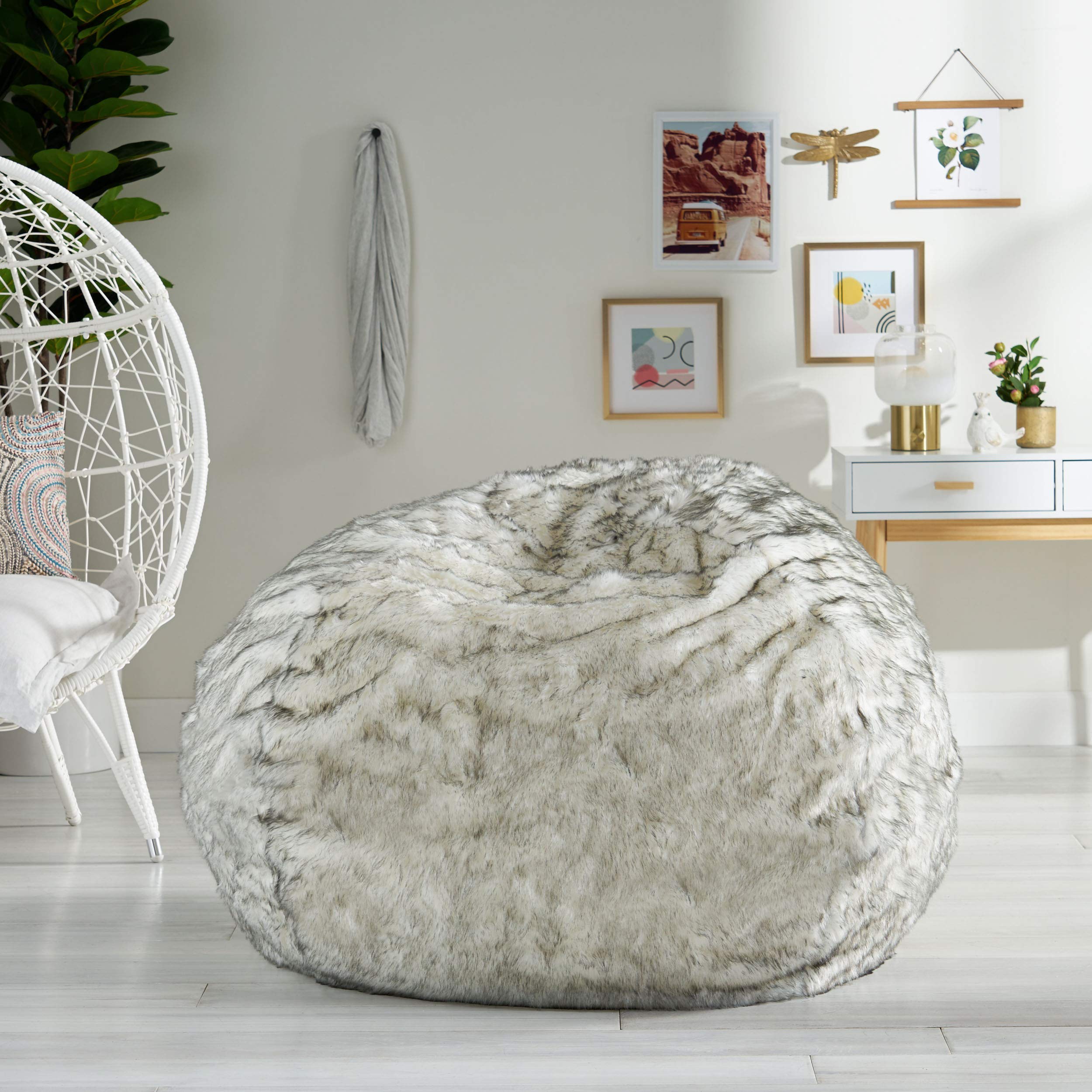 Christopher Knight Home Schley 5 Foot Bean Bag - Short Faux Fur - White/Gray