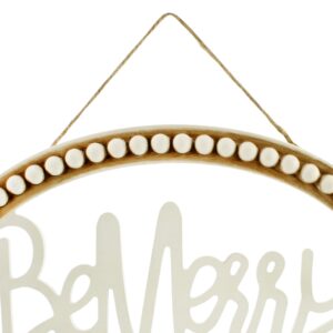 AuldHome Beaded Wooden Christmas Sign, "Be Merry" Oval Wood Holiday Decor Hanging Sign
