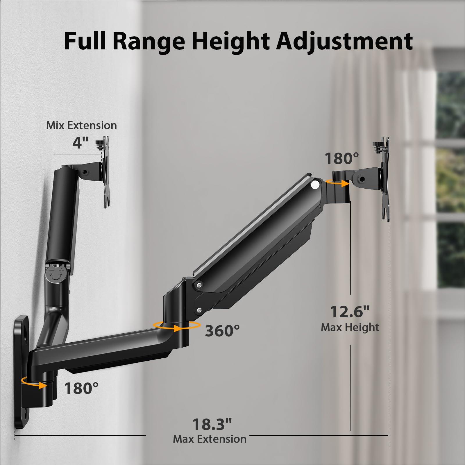 ErGear Dual Monitor Wall Mount, Gas Spring Monitor Arm for 2 Screen Max 32inch 18lbs Fully Motion Adjustable Computer Monitor Wall Mount Stand VESA Wall Monitor Mount Stand Holder 75x75/100x100mm