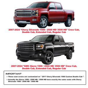 Aierxuan Truck Seat Covers for Chevy Silverado GMC Sierra Trail Boss Z71 Pickup 2007-2024 1500 2500HD 3500HD Crew Double Extended Cab Waterproof Leather (Full Set, Black-Red)