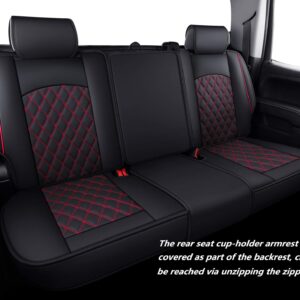 Aierxuan Truck Seat Covers for Chevy Silverado GMC Sierra Trail Boss Z71 Pickup 2007-2024 1500 2500HD 3500HD Crew Double Extended Cab Waterproof Leather (Full Set, Black-Red)