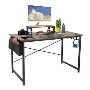 computer desk 39 inch study writing table for home office-modern simple work desk with small removable table,storage bag and 3 hooks