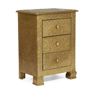 christopher knight home upson handcrafted boho 3 drawer nightstand, gold