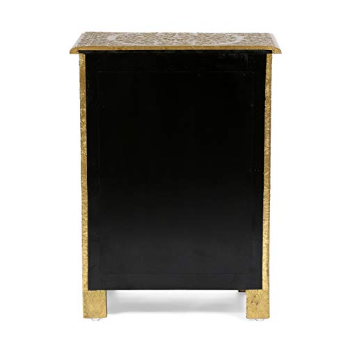 Christopher Knight Home Upson Handcrafted Boho 3 Drawer Nightstand, Gold