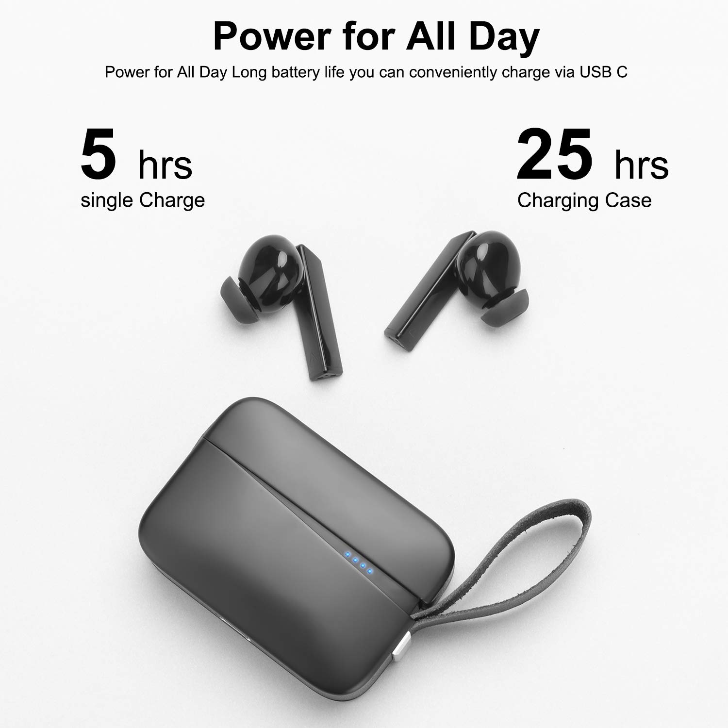 Wireless Earbuds Bluetooth 5.0 Headphones, IPX5 TWS Waterproof Earphones with Hi-Fi Stereo Sound and Built-in Mic, Smart Touch Control in-Ear Headphones with Charging Case for Sport