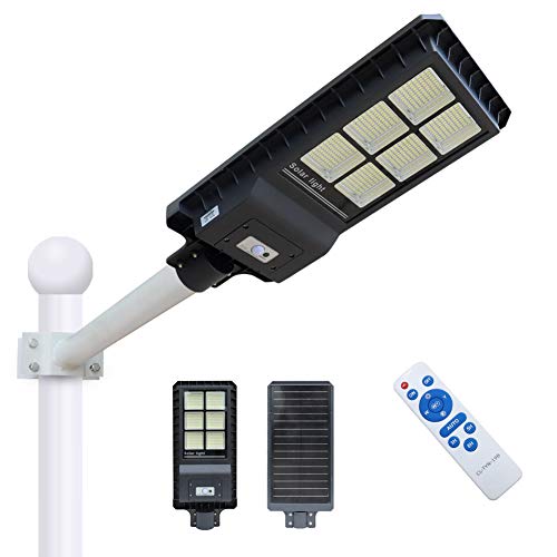 300W Solar Street Light Floodlights Dusk to Dawn,Parking Lot Lights 20000mAH Iron Phosphate Battery LED Outdoor Lighting,24000Lm Light/PIR Motion Sensor for Garage,Patio,Garden,Driveway