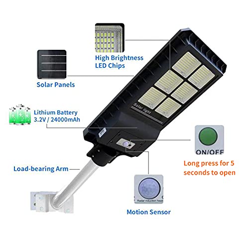 300W Solar Street Light Floodlights Dusk to Dawn,Parking Lot Lights 20000mAH Iron Phosphate Battery LED Outdoor Lighting,24000Lm Light/PIR Motion Sensor for Garage,Patio,Garden,Driveway