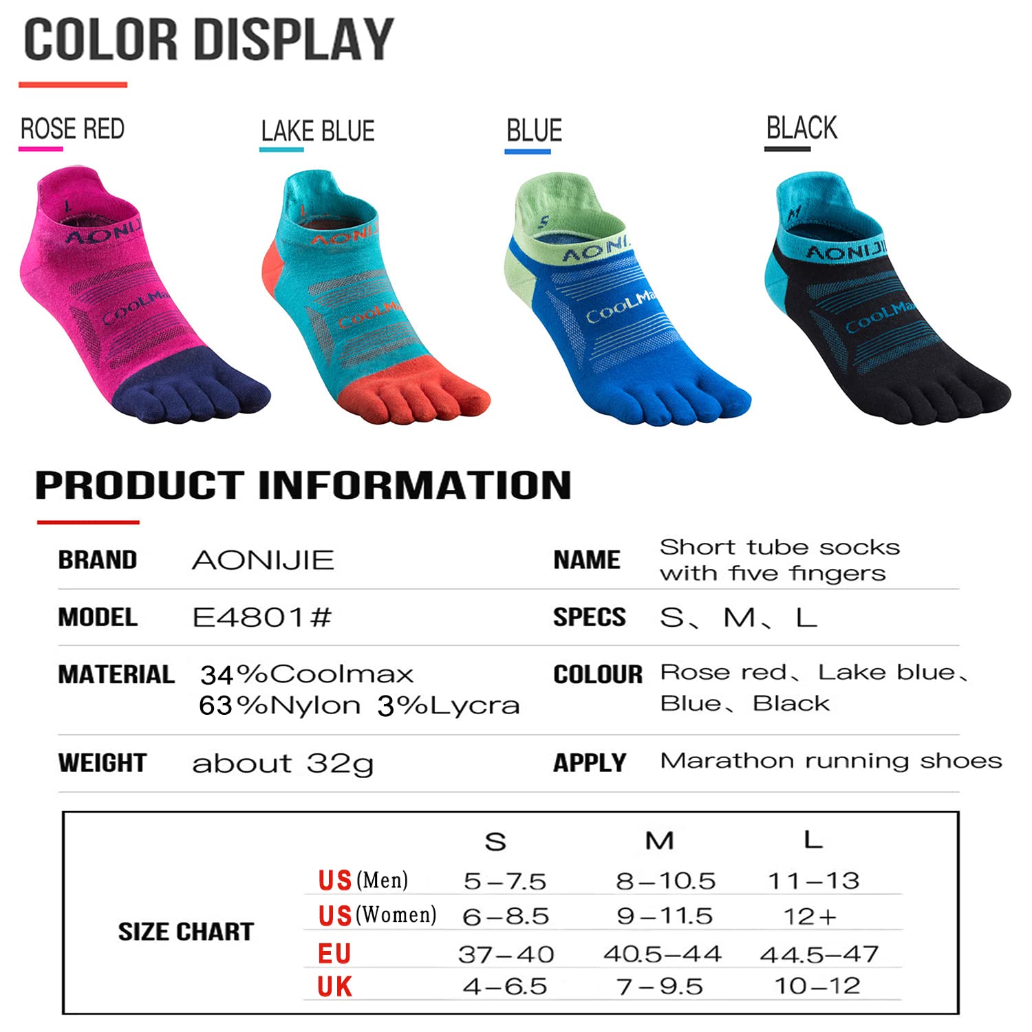 AONIJIE Toe Socks for Men and Women High Performance Athletic Five Finger Socks Soft,Comfortable and Breathable, Ankle-Medium