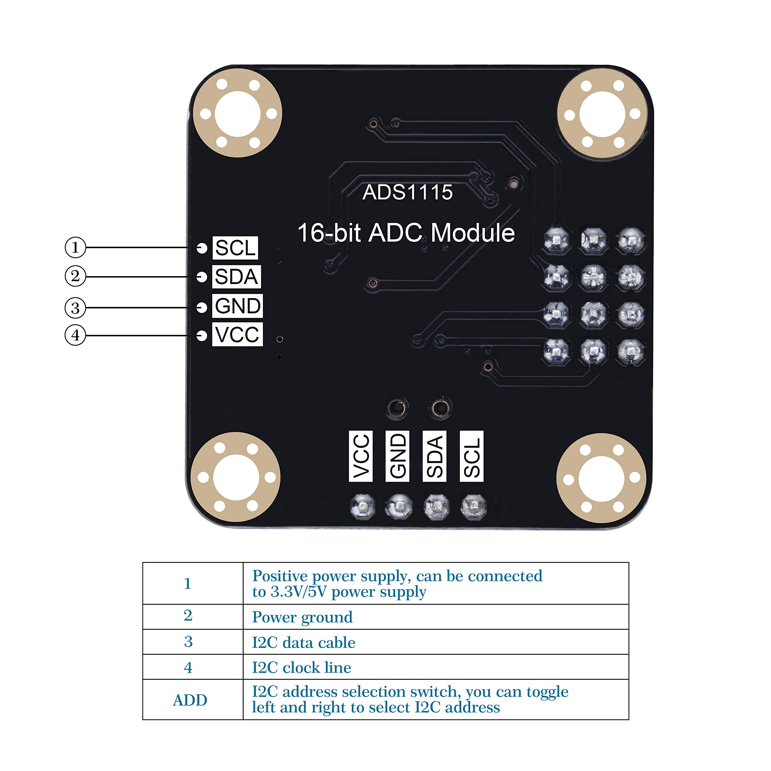 CQRobot Ocean: ADS1115 16-Bit Sensor Analog Signal and Digital Signal Acquisition or Conversion ADC Module. 3.3V to 5V, I2C Interface, Compatible with Arduino, Raspberry Pi and Other Motherboards.