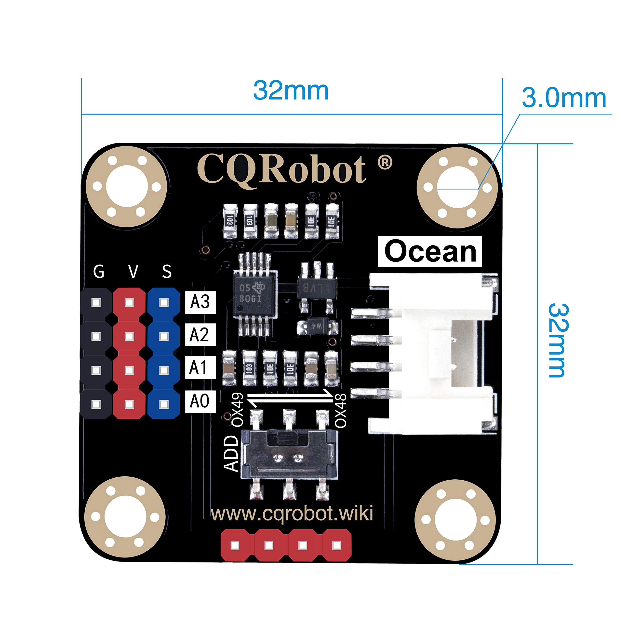 CQRobot Ocean: ADS1115 16-Bit Sensor Analog Signal and Digital Signal Acquisition or Conversion ADC Module. 3.3V to 5V, I2C Interface, Compatible with Arduino, Raspberry Pi and Other Motherboards.