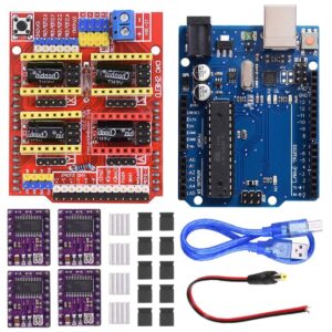 daoki cnc shield v3.0 expansion board kit with board for arduino, 4pcs drv8825 stepper motor driver and heatsink, 10pcs jumper cap, usb cable for engraving machine