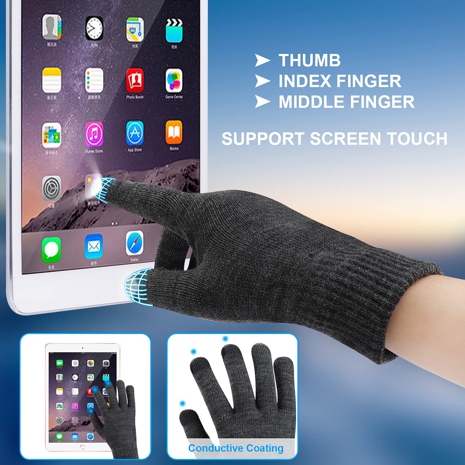 (3 in 1) Bluetooth 5.0 Music Beanie Set, Cuffed Winter Hat + Touchscreen Gloves + Neck Gaiter Scarf, Xmas Birthday Gift for Men Women Teenagers, Black