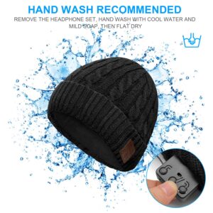 (3 in 1) Bluetooth 5.0 Music Beanie Set, Cuffed Winter Hat + Touchscreen Gloves + Neck Gaiter Scarf, Xmas Birthday Gift for Men Women Teenagers, Black