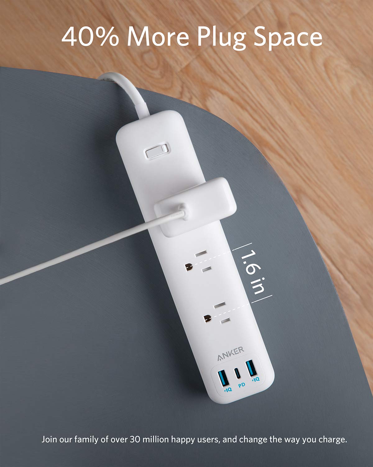 Anker USB C Power Strip with Power Delivery, 3 Outlets and 30W 3 USB (1 USB C, 2 USB A), PowerPort Strip PD 3 with 6ft Long Extension Cord, Flat Plug, for Home, Office, and Dorm Room