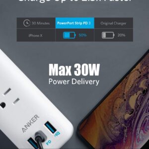 Anker USB C Power Strip with Power Delivery, 3 Outlets and 30W 3 USB (1 USB C, 2 USB A), PowerPort Strip PD 3 with 6ft Long Extension Cord, Flat Plug, for Home, Office, and Dorm Room