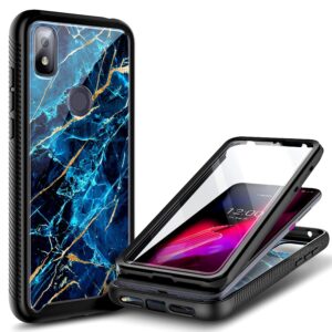 nznd case for t-mobile revvl 4 with built-in screen protector, full-body protective shockproof rugged bumper cover, impact resist phone case -marble design sapphire