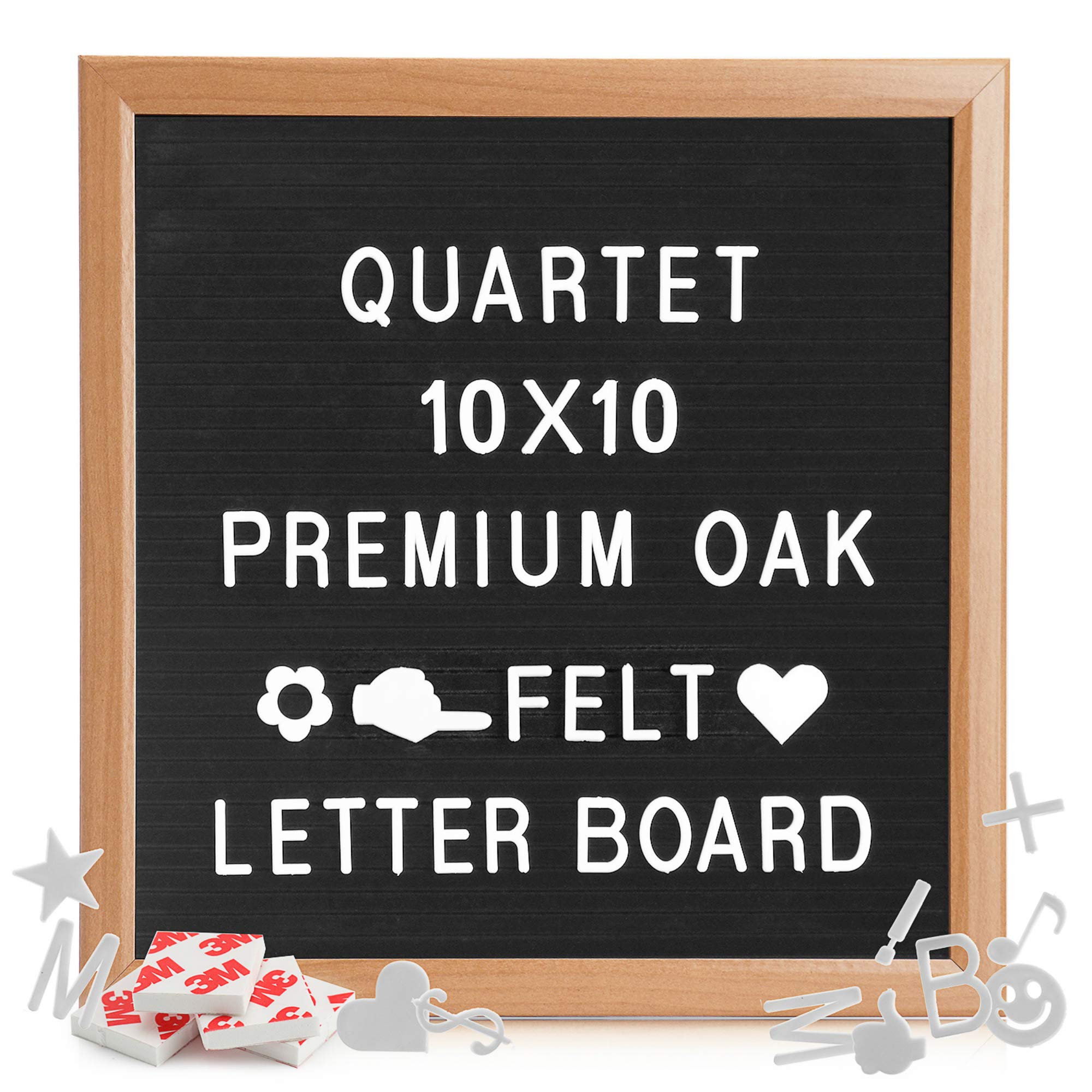 Quartet Felt Letter Board with Letters and Numbers, 10x10" Small Wooden felt board Letter Sign for Word Memo Message, 200 White Letters & Numbers Included, Baby Announcement Changeable letter Board.