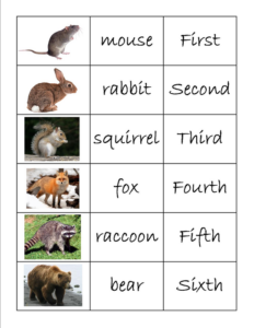 the mitten animal name and ordinal cards