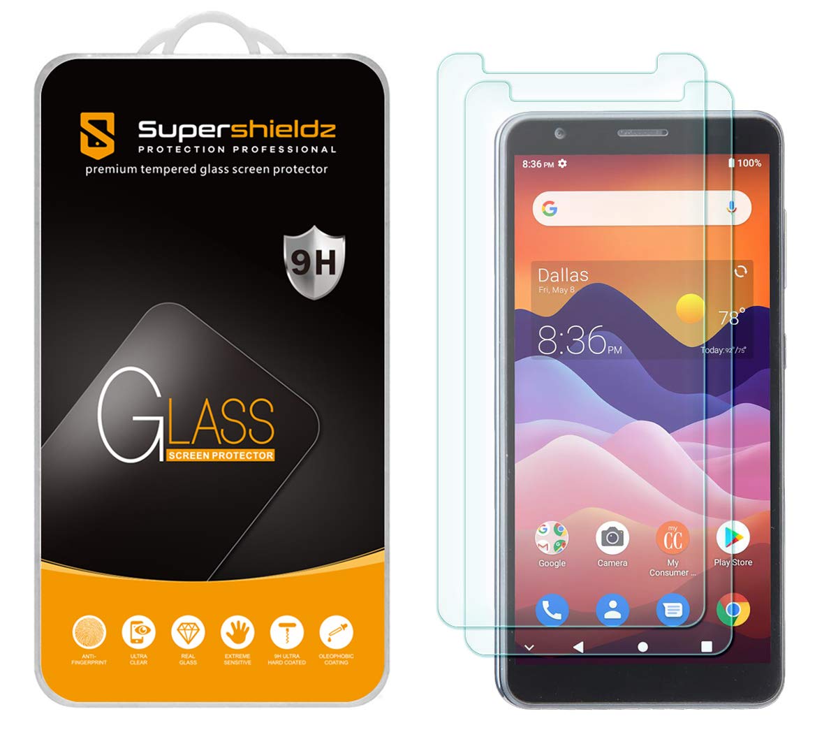 Supershieldz (2 Pack) Designed for ZTE Avid 579 Tempered Glass Screen Protector, Anti Scratch, Bubble Free