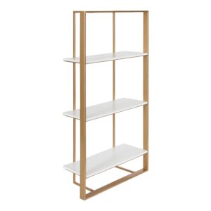 kate and laurel kercheval glam wall shelf, 15 x 32, white and gold, modern white bookshelf with three tiers for storage and display