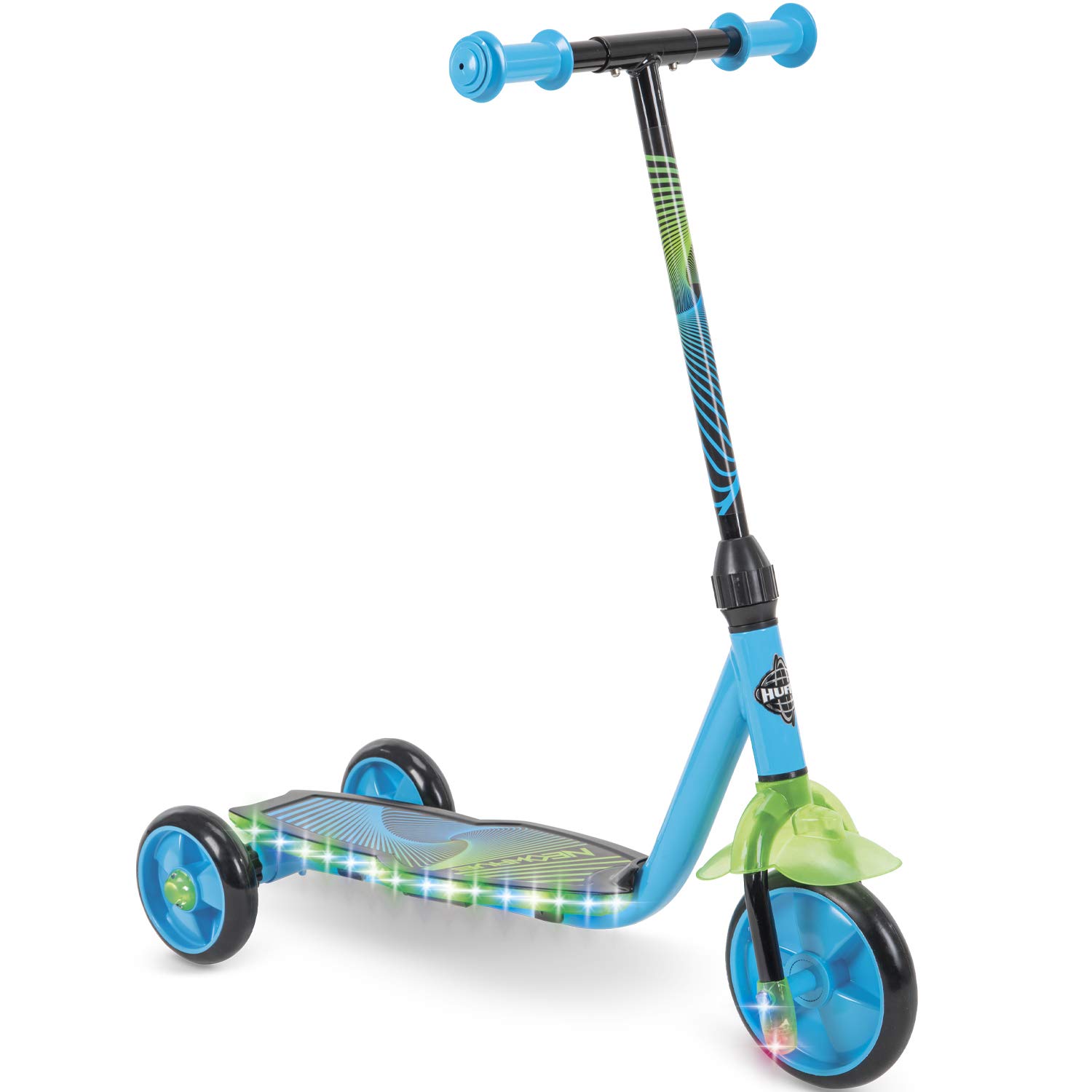 Huffy Neowave Electro-Light 3-Wheel Preschool Scooter – Blue and Green