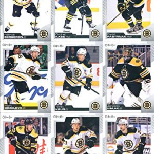 2020-21 O-Pee-Chee Boston Bruins Team Set of 16 Cards: Patrice Bergeron(#43), Ondrej Kase(#98), David Pastrnak(#108), Matt Grzelcyk(#185), Torey Krug(#197), Jaroslav Halak(#198), Jake DeBrusk(#255), Brad Marchand(#333), Charlie McAvoy(#340), Brandon Carlo