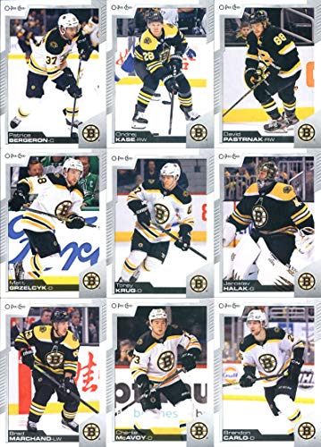 2020-21 O-Pee-Chee Boston Bruins Team Set of 16 Cards: Patrice Bergeron(#43), Ondrej Kase(#98), David Pastrnak(#108), Matt Grzelcyk(#185), Torey Krug(#197), Jaroslav Halak(#198), Jake DeBrusk(#255), Brad Marchand(#333), Charlie McAvoy(#340), Brandon Carlo