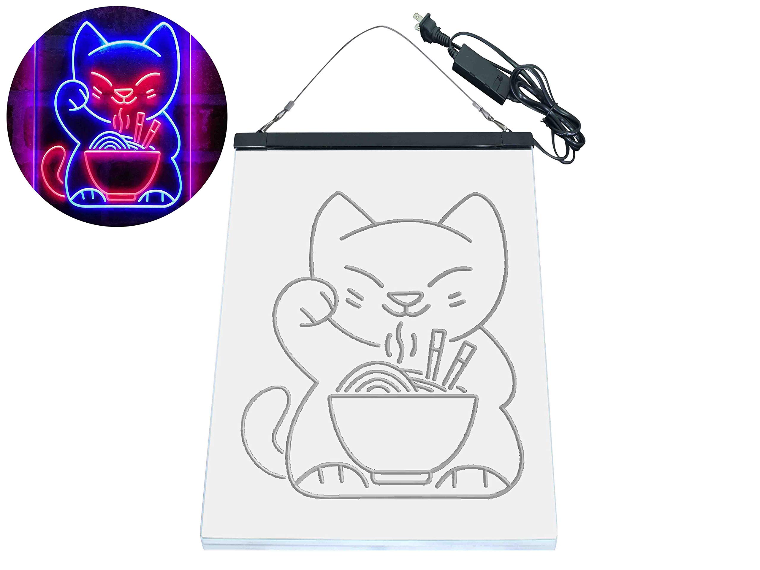 ADVPRO Maneki Neko Ramen Luck Cat Dual Color LED Neon Sign Red & Blue 12 x 16 Inches st6s34-i4029-rb