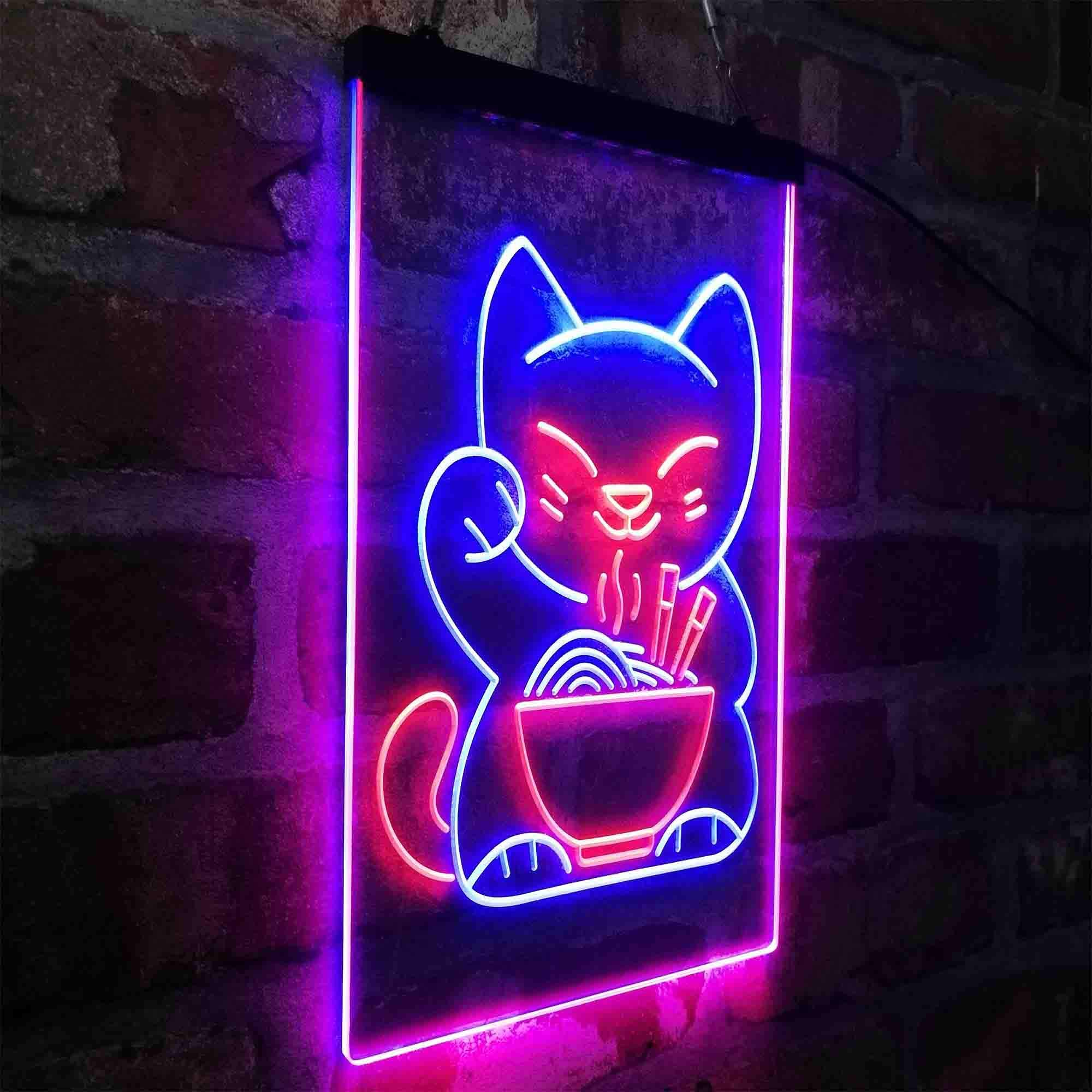 ADVPRO Maneki Neko Ramen Luck Cat Dual Color LED Neon Sign Red & Blue 12 x 16 Inches st6s34-i4029-rb