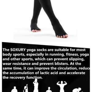 SOXURY Yoga Socks for Women Non Skid Thigh Highs Knee High Pilates Ballet Dance Toeless and Five Toes Long Calf Socks (Striped Black)