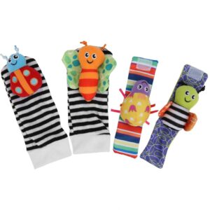 4pcs baby wristband and socks rattle toys, sock hanging toy infant baby cute lovely soft baby socks toys wrist rattles infant toy(#1)