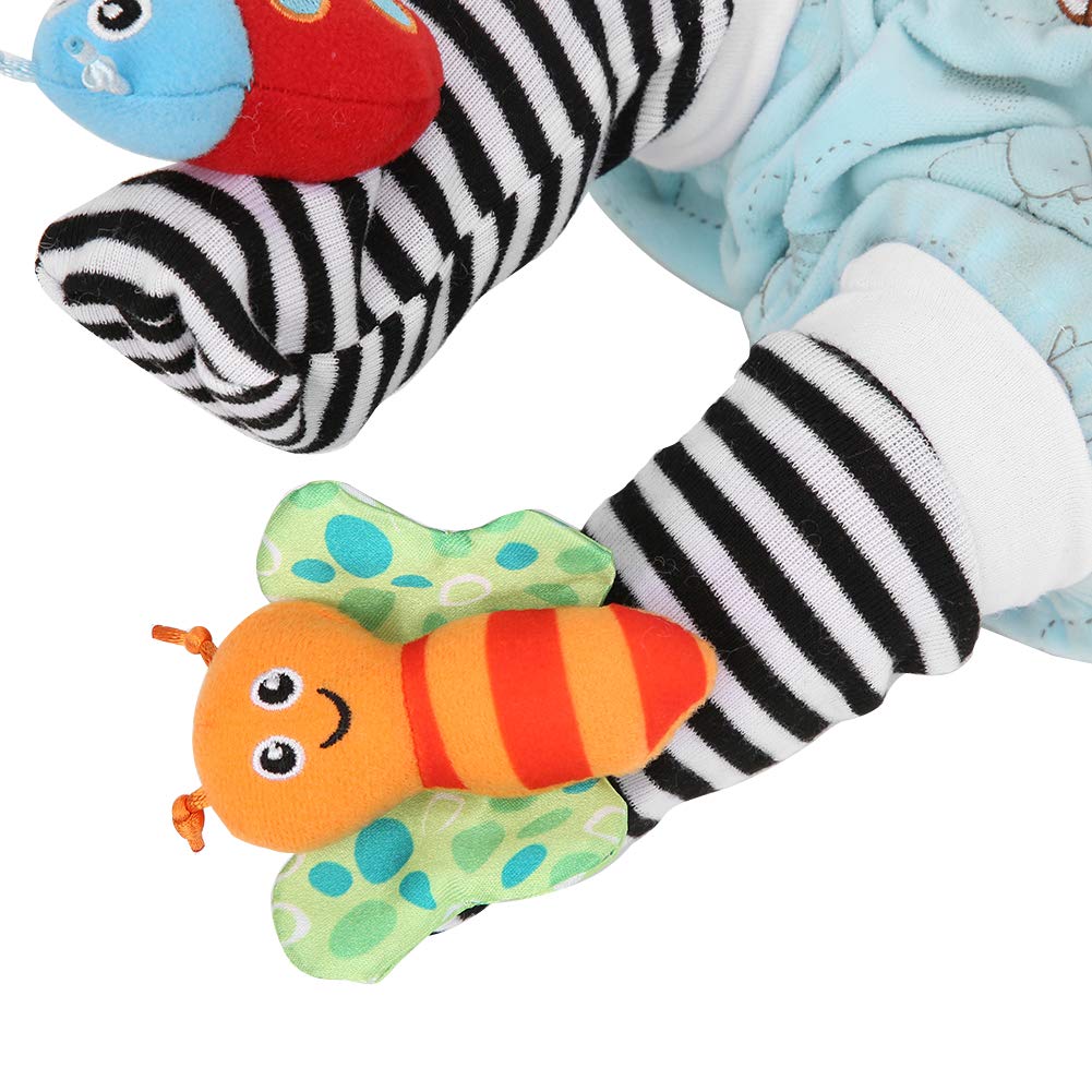 4Pcs Baby Wristband and Socks Rattle Toys, Sock Hanging Toy Infant Baby Cute Lovely Soft Baby Socks Toys Wrist Rattles Infant Toy(#1)