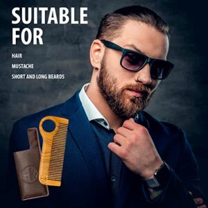 Manecode Wooden Hair Comb for Men - Premium Quality Anti-Static Sandalwood and Eco-Leather Pocket - Small Giftable Craft Box