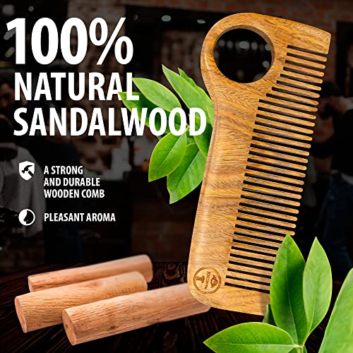 Manecode Wooden Hair Comb for Men - Premium Quality Anti-Static Sandalwood and Eco-Leather Pocket - Small Giftable Craft Box