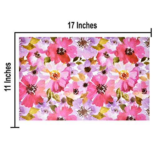 50 Disposable Floral Paper Place Mats 11”x 17” Rectangle Colorful Watercolor Flowers Coated Placemat for Spring Flower Blooms Table Setting Mat Dinner Bridal Shower Wedding Graduation Party Decor
