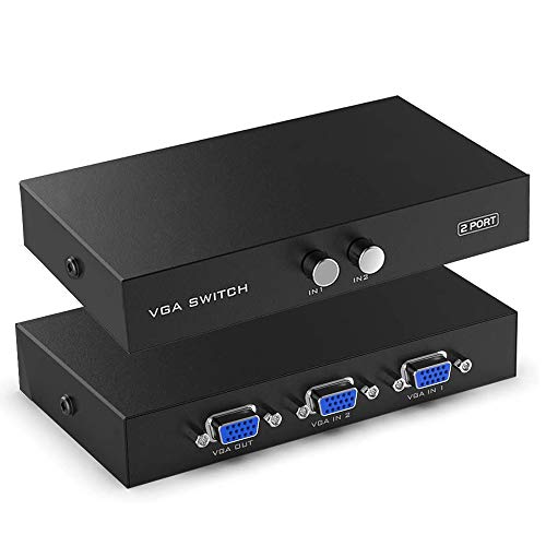 VGA Switch 2 in 1 Out, TAIPOXUN VGA Switch Box 2 Port VGA Switch Press Button Two Way VGA Vedio Switch for TV Moniter Sharing or Switching(Not Support DDC, DDC2,DDC2B Moniter)，2PC Share a VGA Display