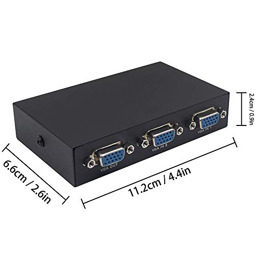 VGA Switch 2 in 1 Out, TAIPOXUN VGA Switch Box 2 Port VGA Switch Press Button Two Way VGA Vedio Switch for TV Moniter Sharing or Switching(Not Support DDC, DDC2,DDC2B Moniter)，2PC Share a VGA Display