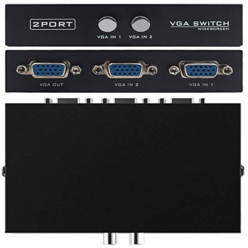 VGA Switch 2 in 1 Out, TAIPOXUN VGA Switch Box 2 Port VGA Switch Press Button Two Way VGA Vedio Switch for TV Moniter Sharing or Switching(Not Support DDC, DDC2,DDC2B Moniter)，2PC Share a VGA Display