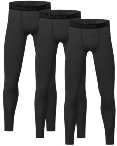 4 or 3 pack youth boys' compression leggings tights athletic pants sports base layer for kids cold gear 3 black m