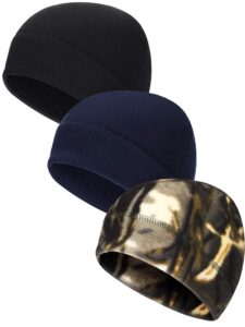 3 pieces winter warm skull cap soft polar fleece beanie hat thick windproof watch cap skiing outdoor cap for men women (dark blue, black, camouflage)