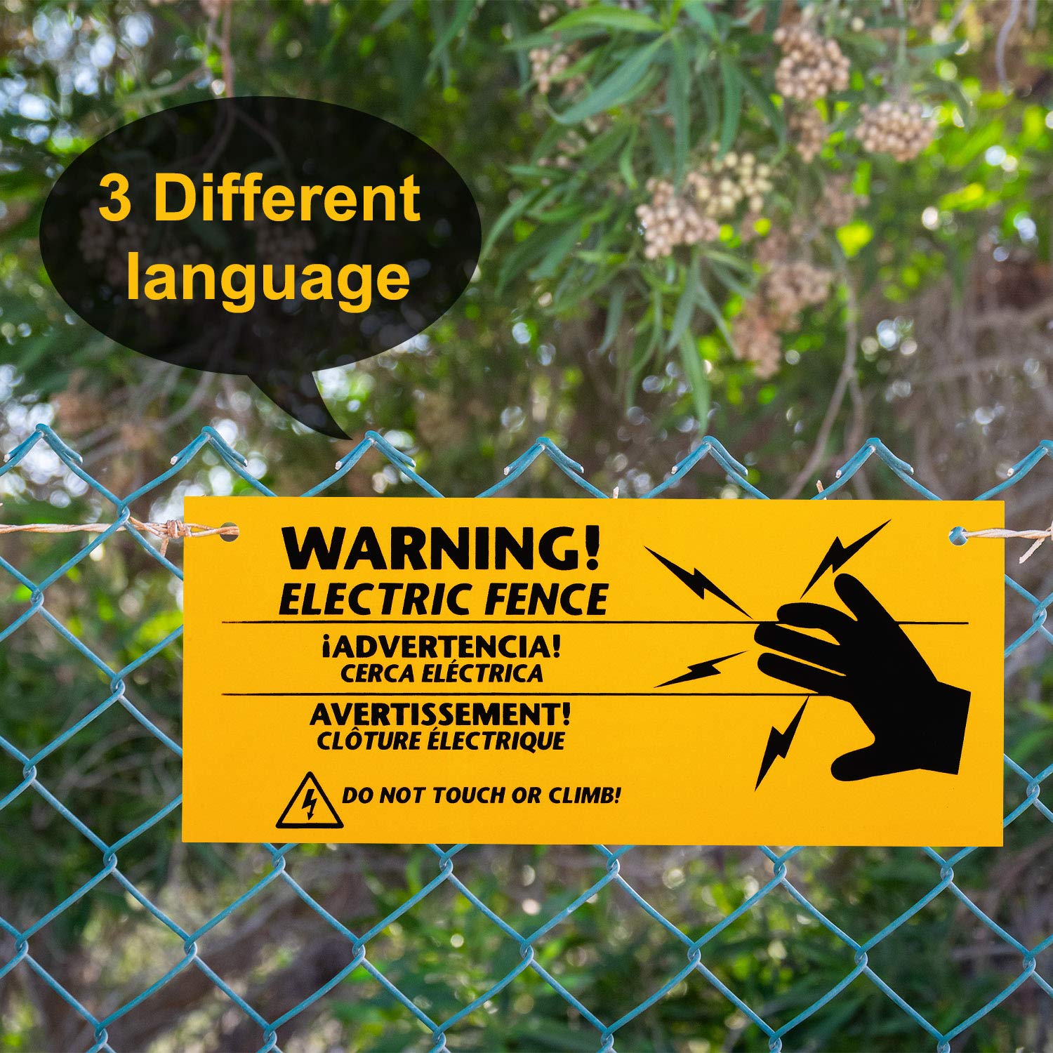 6 Pieces Electric Fence Warning Signs with 12 Pieces Zip Ties 10 x 4 Inch Yellow Caution Electric Signs, Plastic Fence Safe Caution Warning Sign for Farm Home Electric Safety Distance