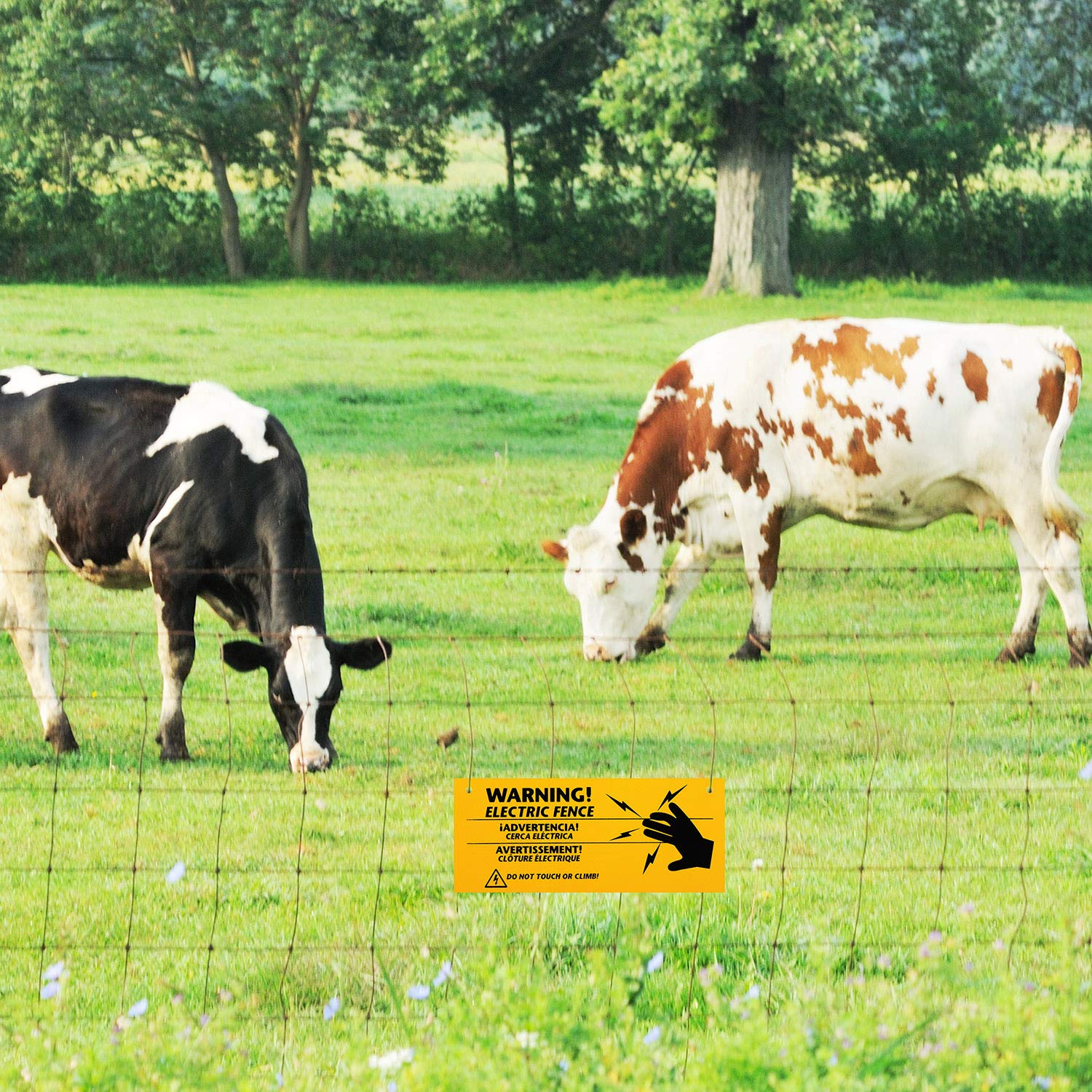 6 Pieces Electric Fence Warning Signs with 12 Pieces Zip Ties 10 x 4 Inch Yellow Caution Electric Signs, Plastic Fence Safe Caution Warning Sign for Farm Home Electric Safety Distance