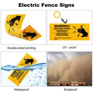 6 Pieces Electric Fence Warning Signs with 12 Pieces Zip Ties 10 x 4 Inch Yellow Caution Electric Signs, Plastic Fence Safe Caution Warning Sign for Farm Home Electric Safety Distance