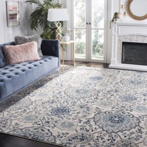 SAFAVIEH Madison Collection Area Rug - 10' Square, Cream & Light Grey, Boho Chic Glam Paisley Design, Non-Shedding & Easy Care, Ideal for High Traffic Areas in Living Room, Bedroom (MAD600C)