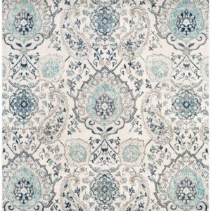 SAFAVIEH Madison Collection Area Rug - 10' Square, Cream & Light Grey, Boho Chic Glam Paisley Design, Non-Shedding & Easy Care, Ideal for High Traffic Areas in Living Room, Bedroom (MAD600C)