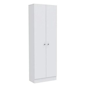 levan home contemporary kitchen tall utility storage pantry cabinet in white & light oak with metal handles