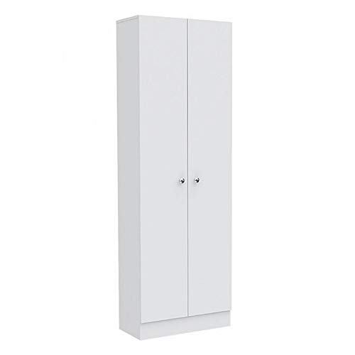 Levan Home Contemporary Kitchen Tall Utility Storage Pantry Cabinet in White & Light Oak with Metal Handles