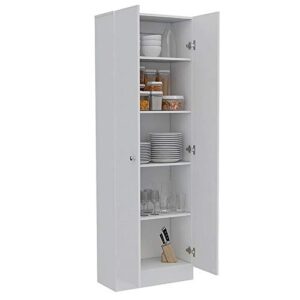 Levan Home Contemporary Kitchen Tall Utility Storage Pantry Cabinet in White & Light Oak with Metal Handles